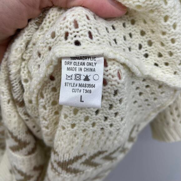 La Miel Short Sleeve Sweater Womens Large Cream Western Boho Open Knit Oversized - Picture 5 of 5